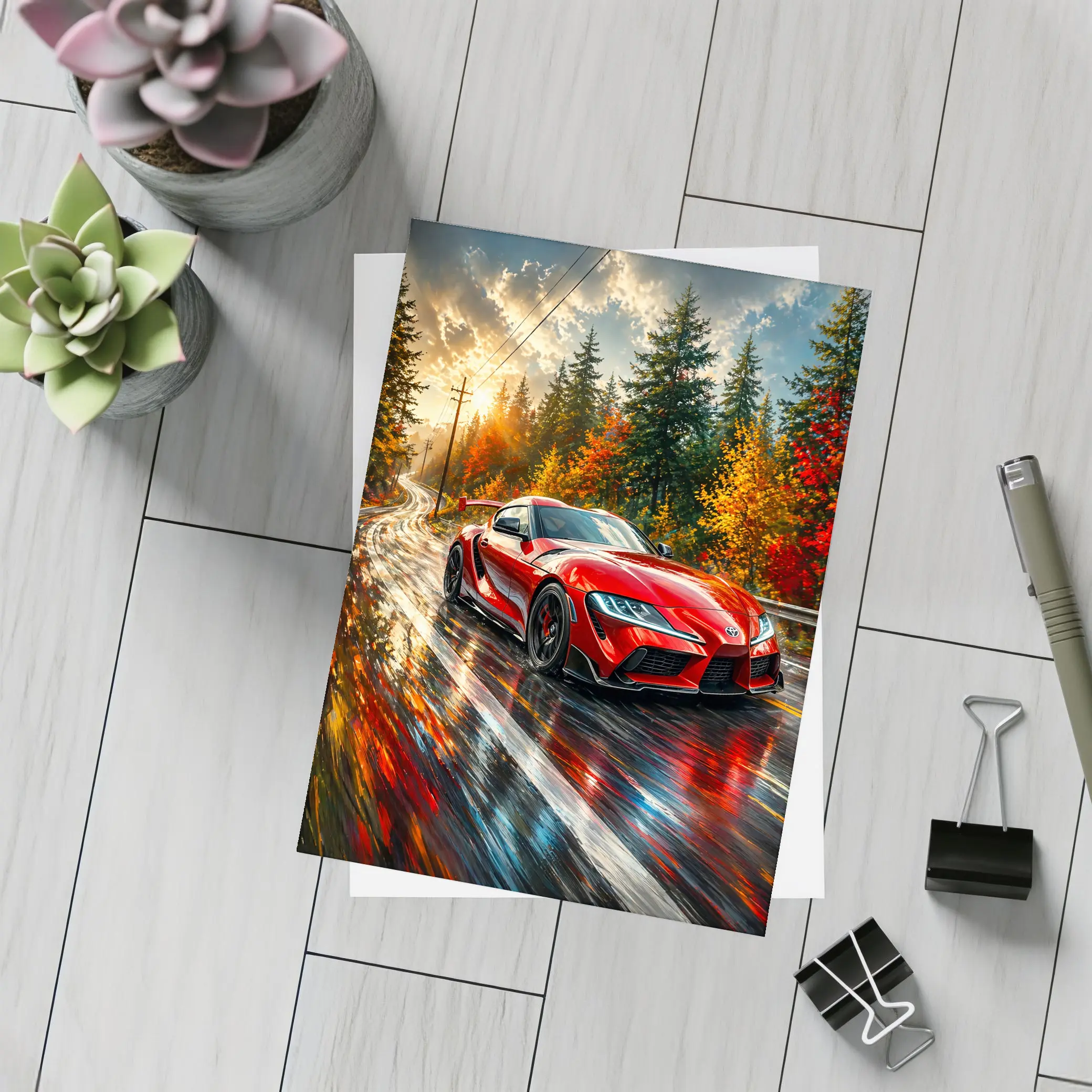 Toyota GR Supra Red Wet Forest Road – Postcards