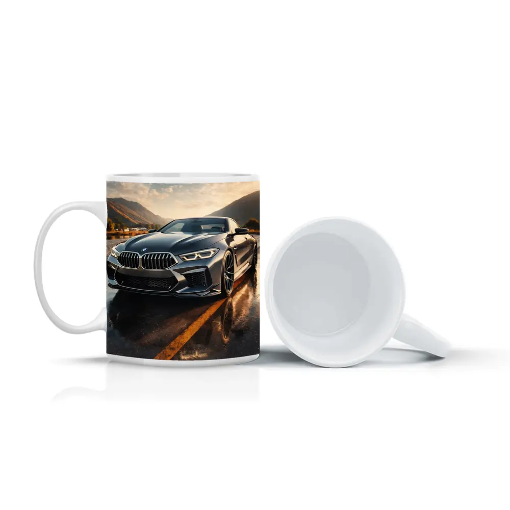 BMW M8 Coupe Wet Road Mountain Backdrop – Mugs