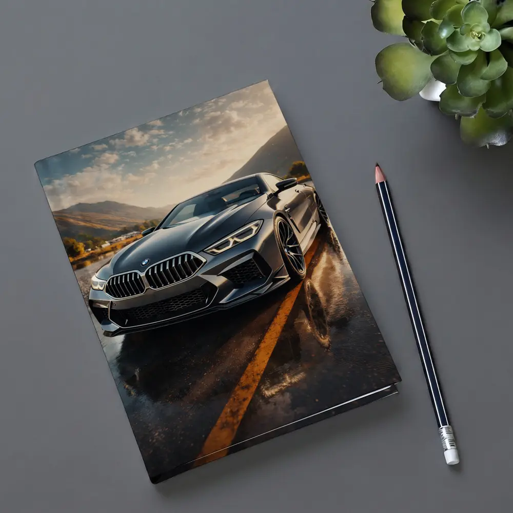 BMW M8 Coupe Wet Road Mountain Backdrop – Notebooks