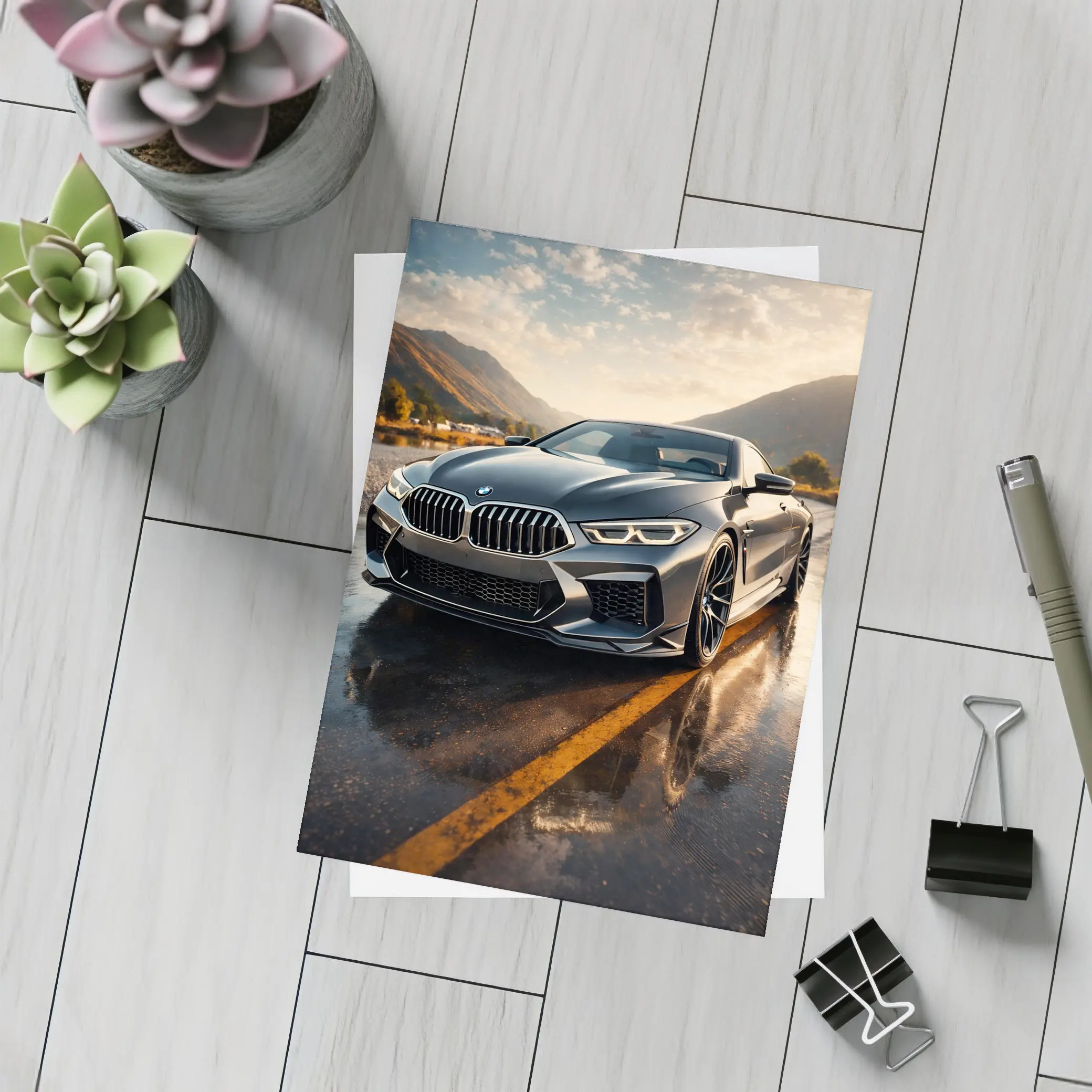 BMW M8 Coupe Wet Road Mountain Backdrop – Postcards