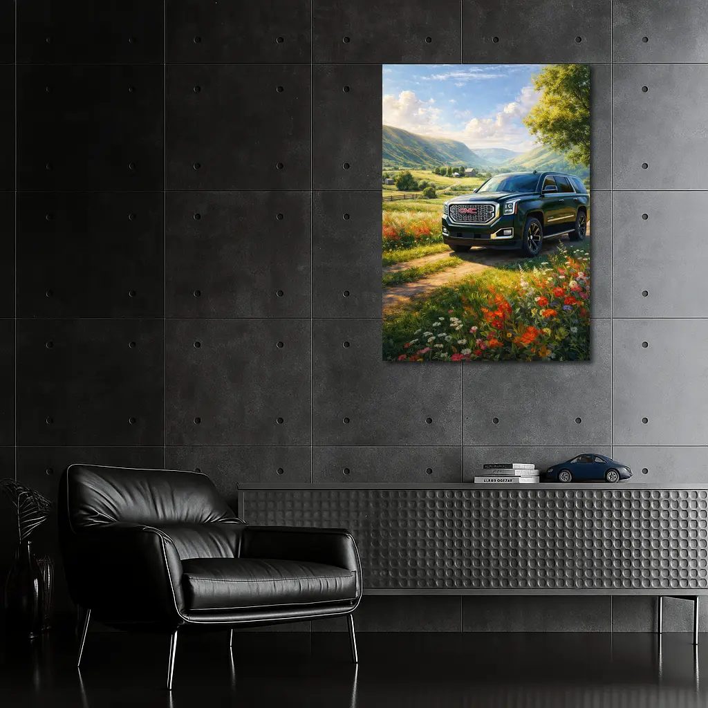 GMC Yukon Dark Green Rural Countryside Scene – Wall Art