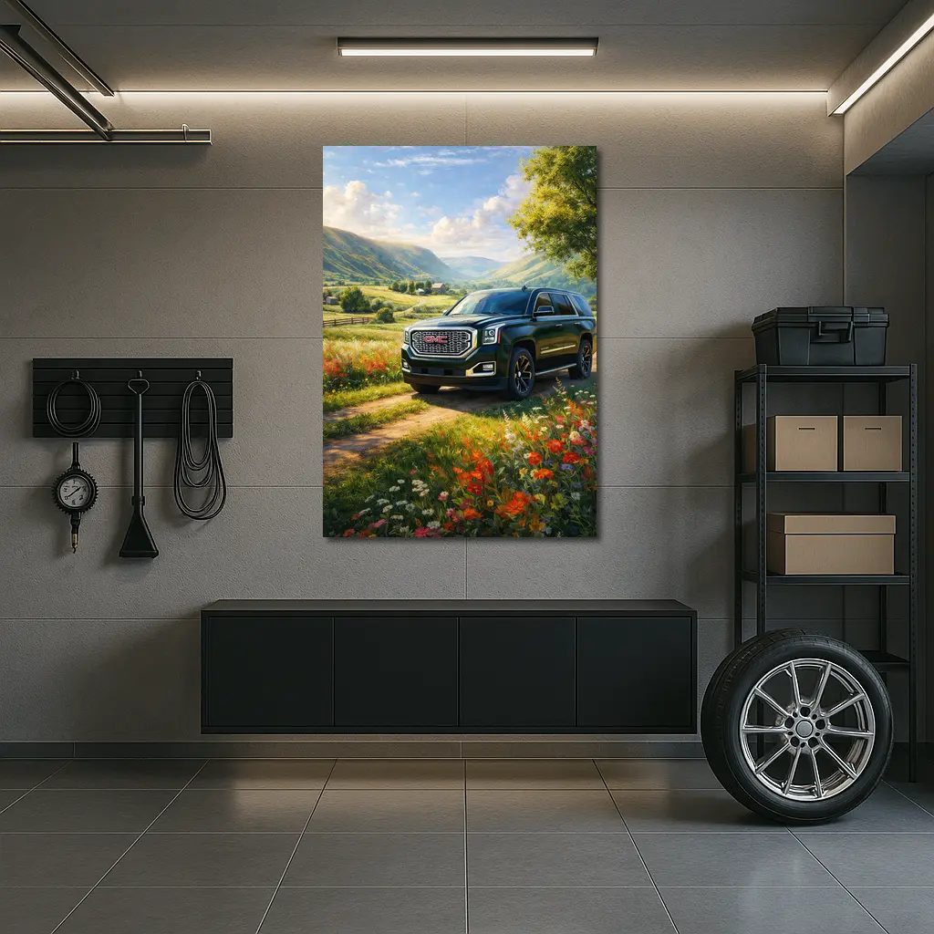 GMC Yukon Dark Green Rural Countryside Scene – Wall Art