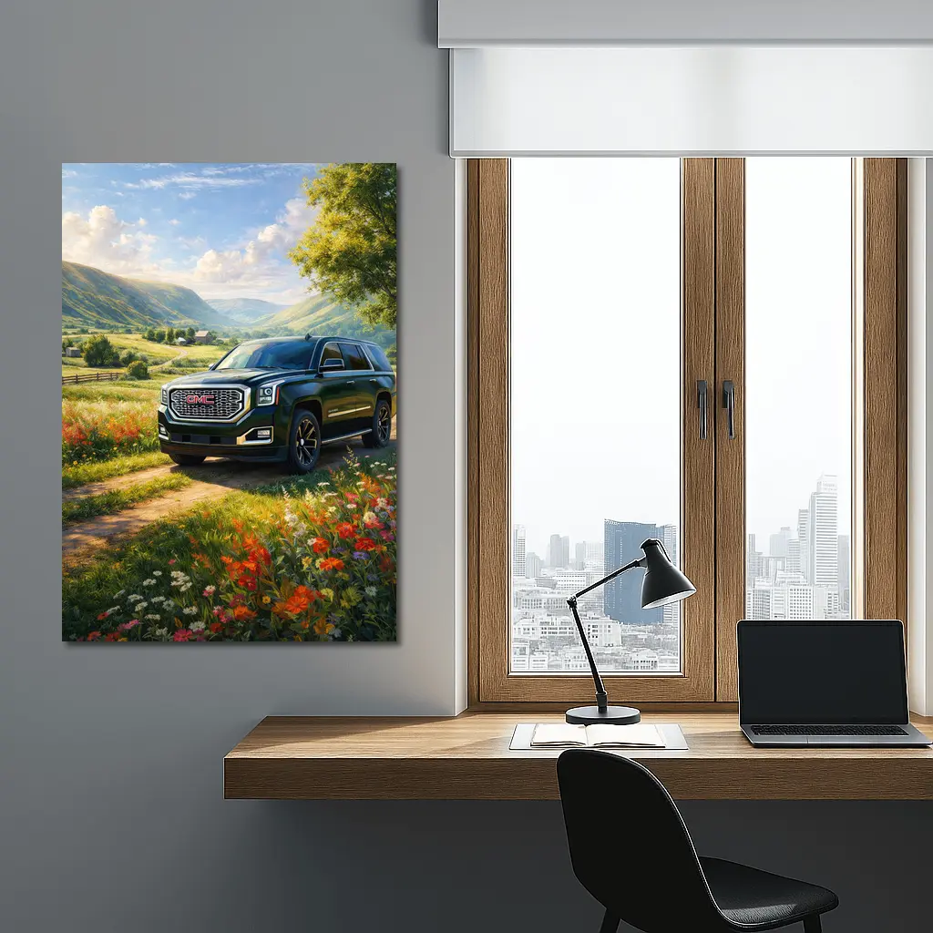 GMC Yukon Dark Green Rural Countryside Scene – Wall Art