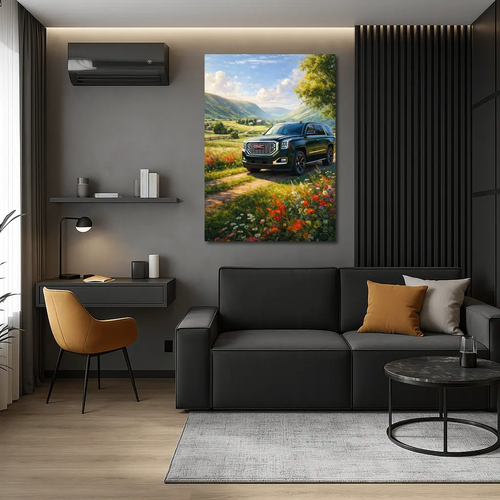 GMC Yukon Dark Green Rural Countryside Scene – Wall Art