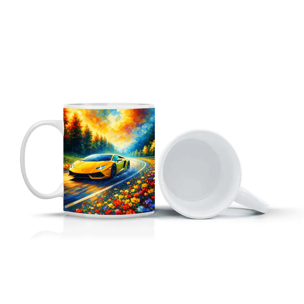 Yellow Lamborghini Gallardo Impressionist Floral Road – Mugs