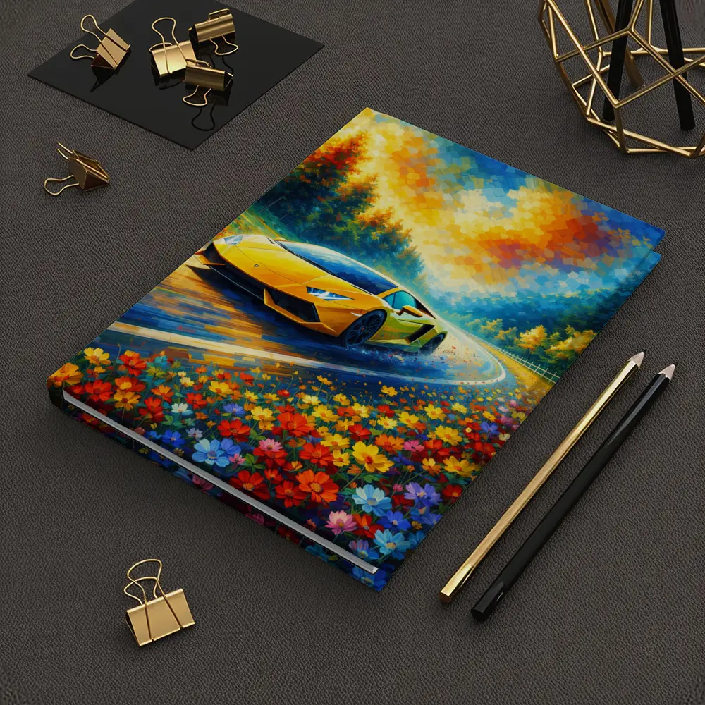 Yellow Lamborghini Gallardo Impressionist Floral Road – Notebooks