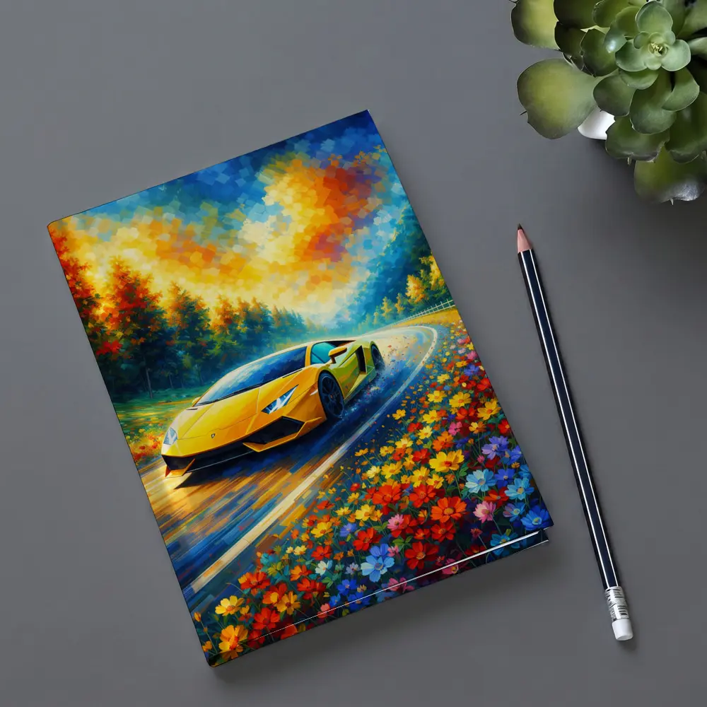 Yellow Lamborghini Gallardo Impressionist Floral Road – Notebooks