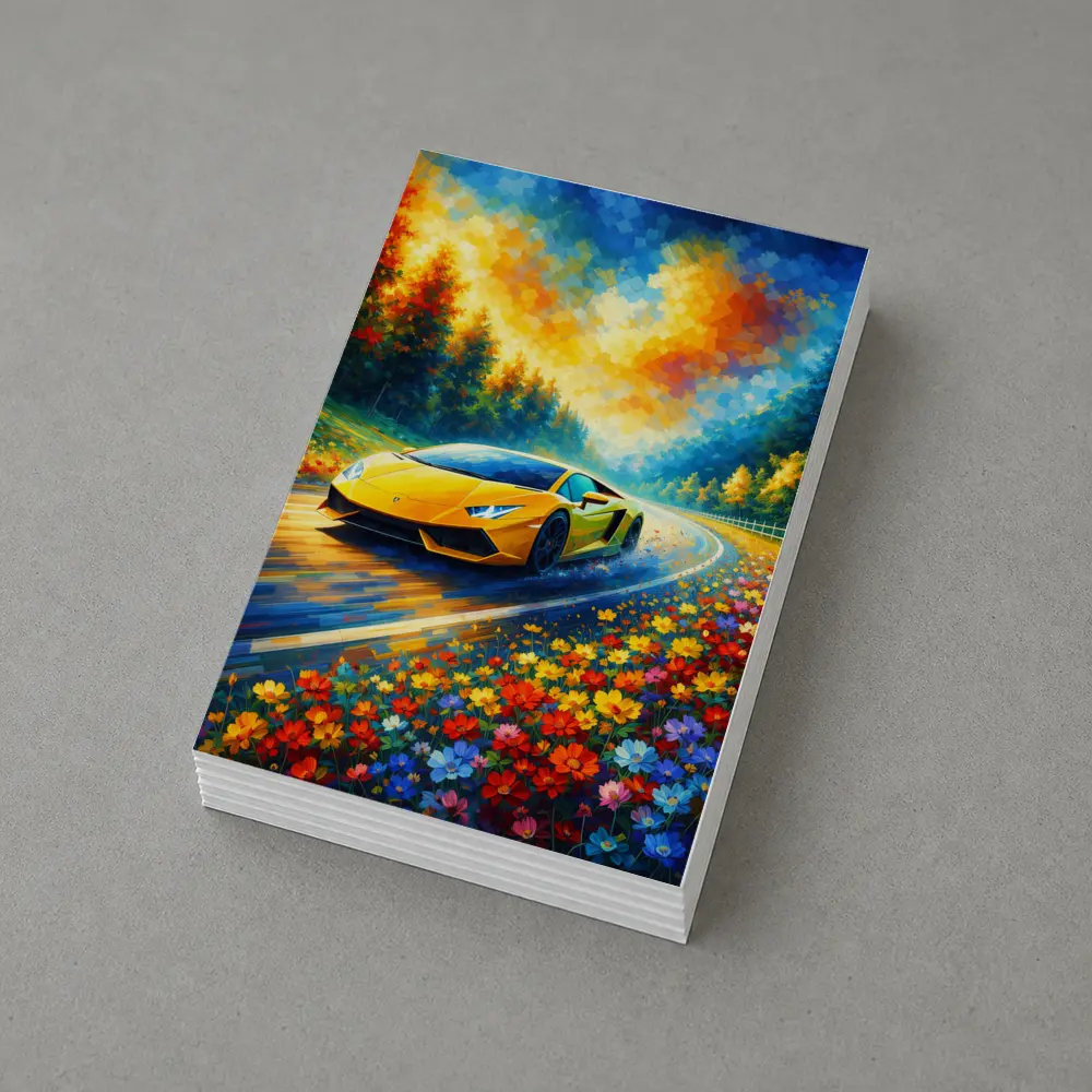 Yellow Lamborghini Gallardo Impressionist Floral Road – Postcards