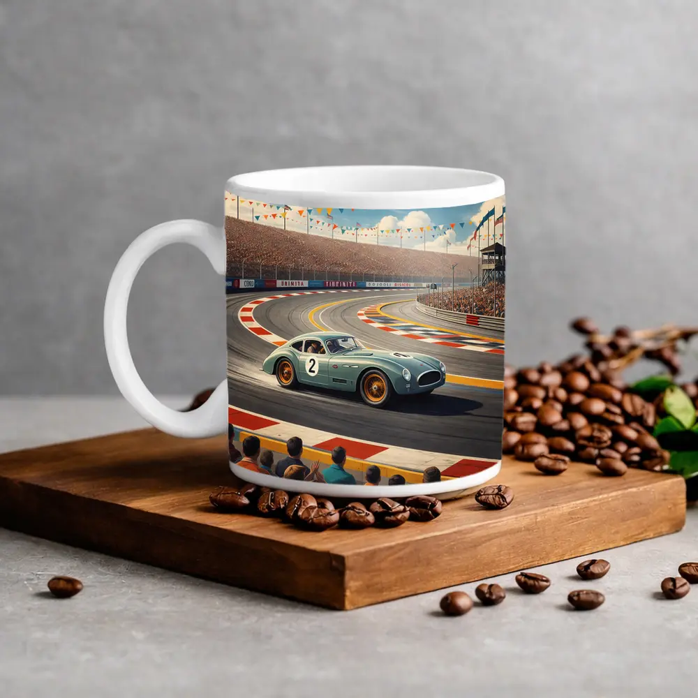 Vintage Racing Car Classic Track Crowd Scene – Mugs