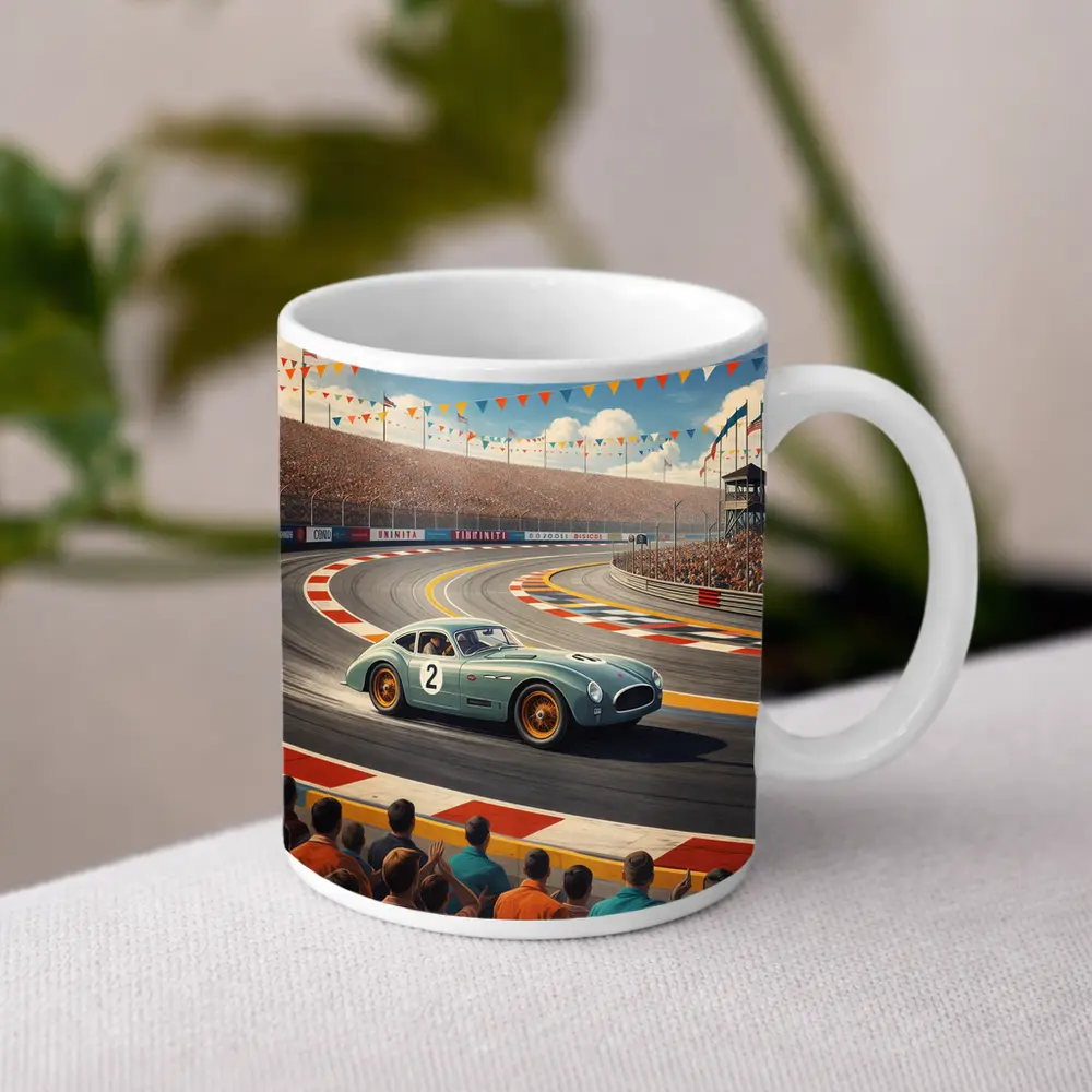 Vintage Racing Car Classic Track Crowd Scene – Mugs