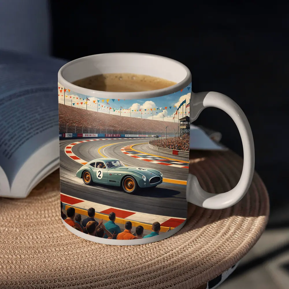 Vintage Racing Car Classic Track Crowd Scene – Mugs