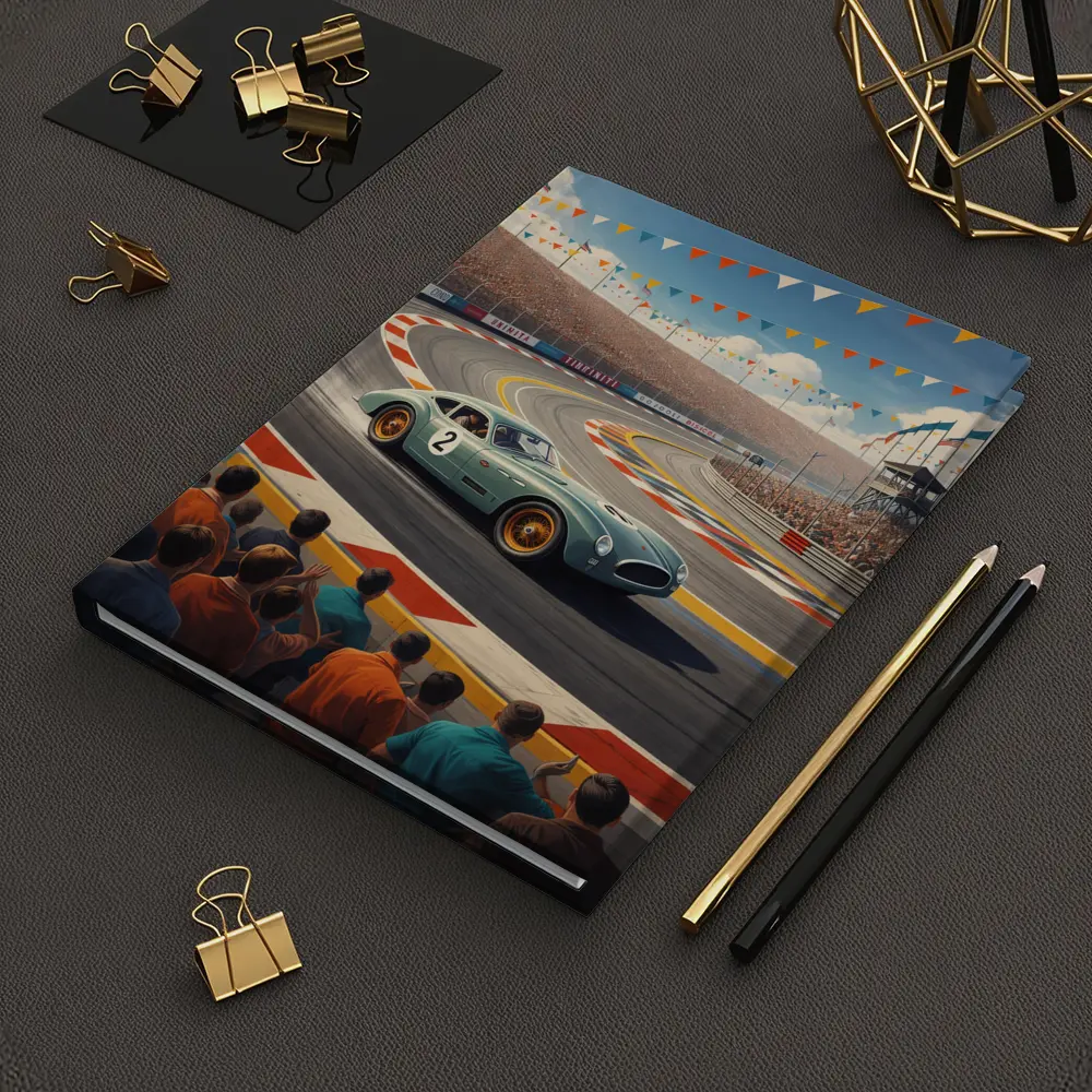 Vintage Racing Car Classic Track Crowd Scene – Notebooks