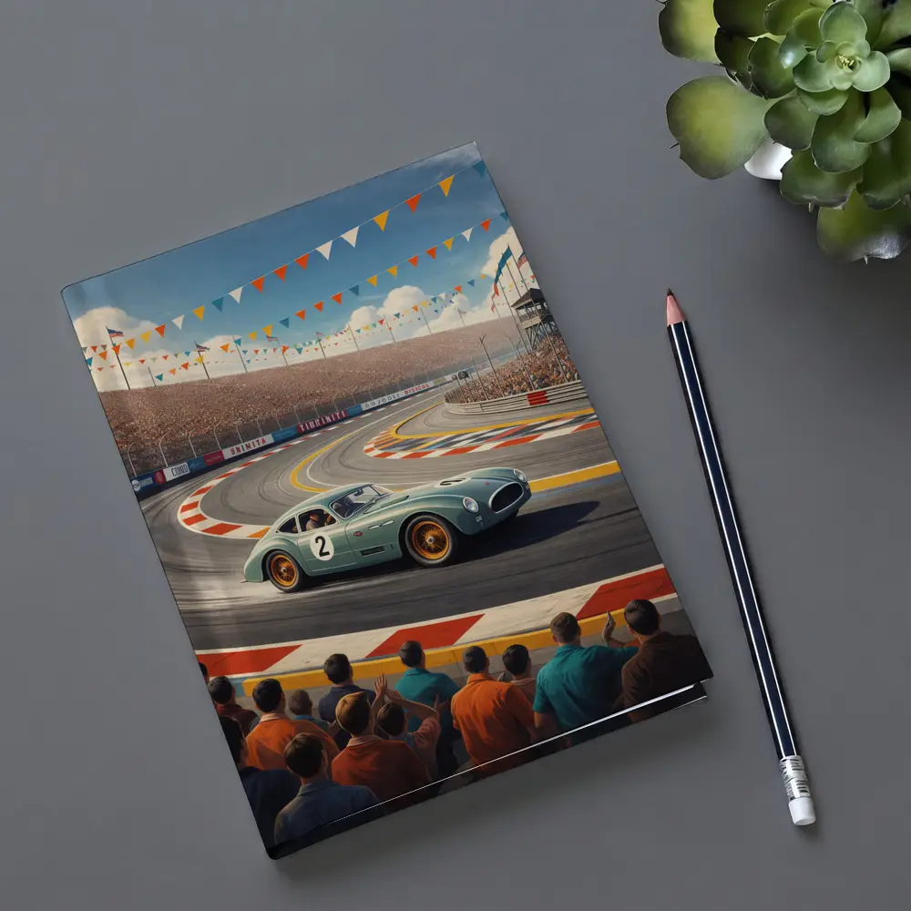 Vintage Racing Car Classic Track Crowd Scene – Notebooks