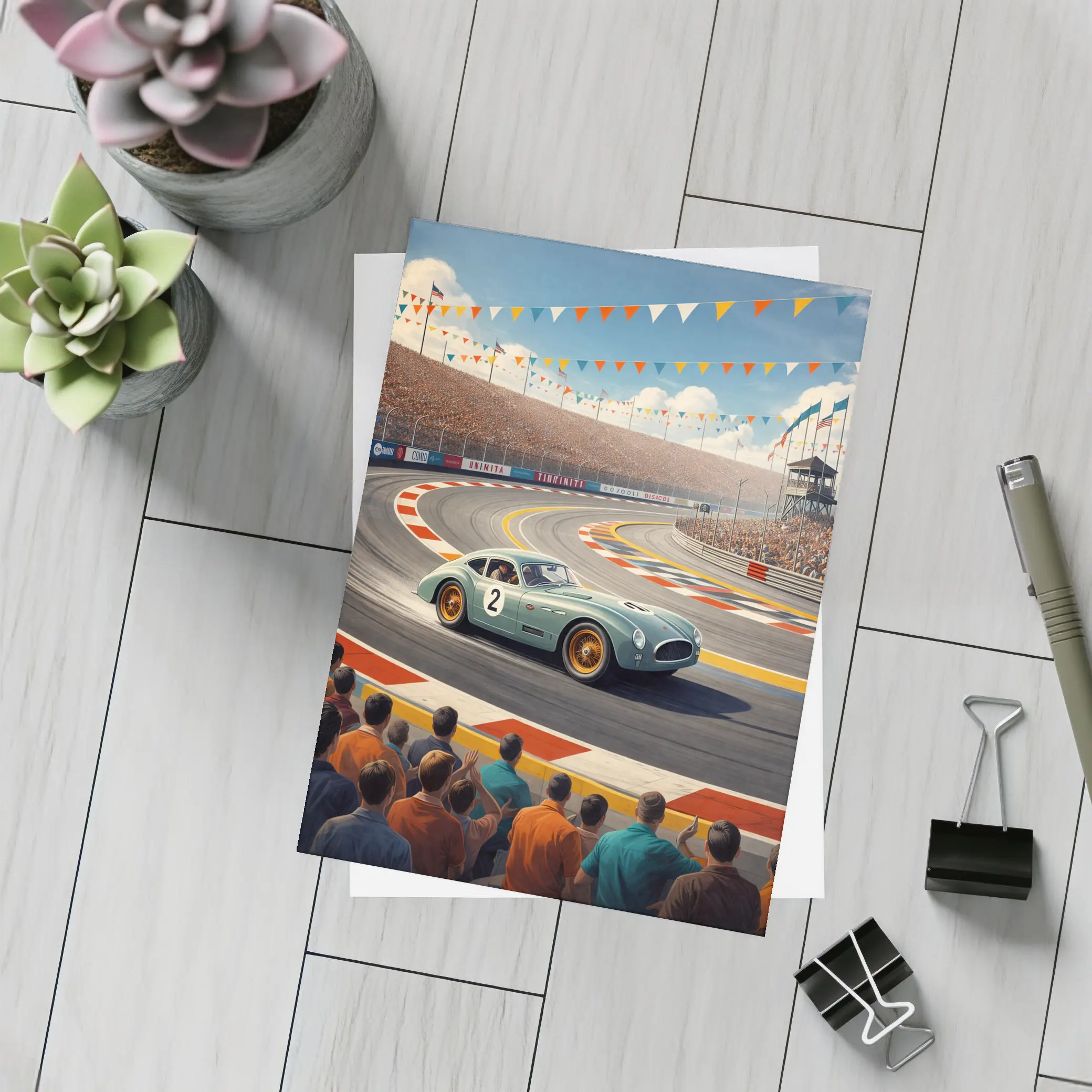 Vintage Racing Car Classic Track Crowd Scene – Postcards