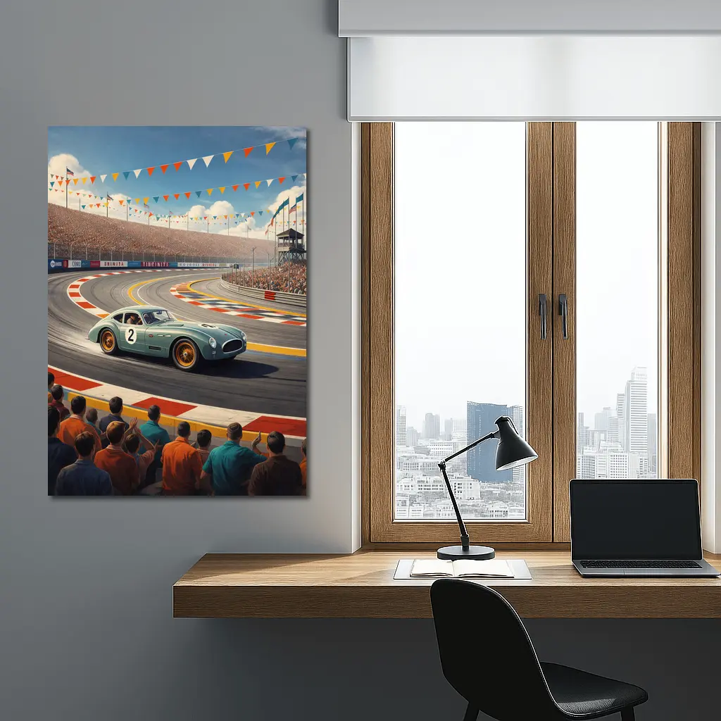 Vintage Racing Car Classic Track Crowd Scene – Wall Art