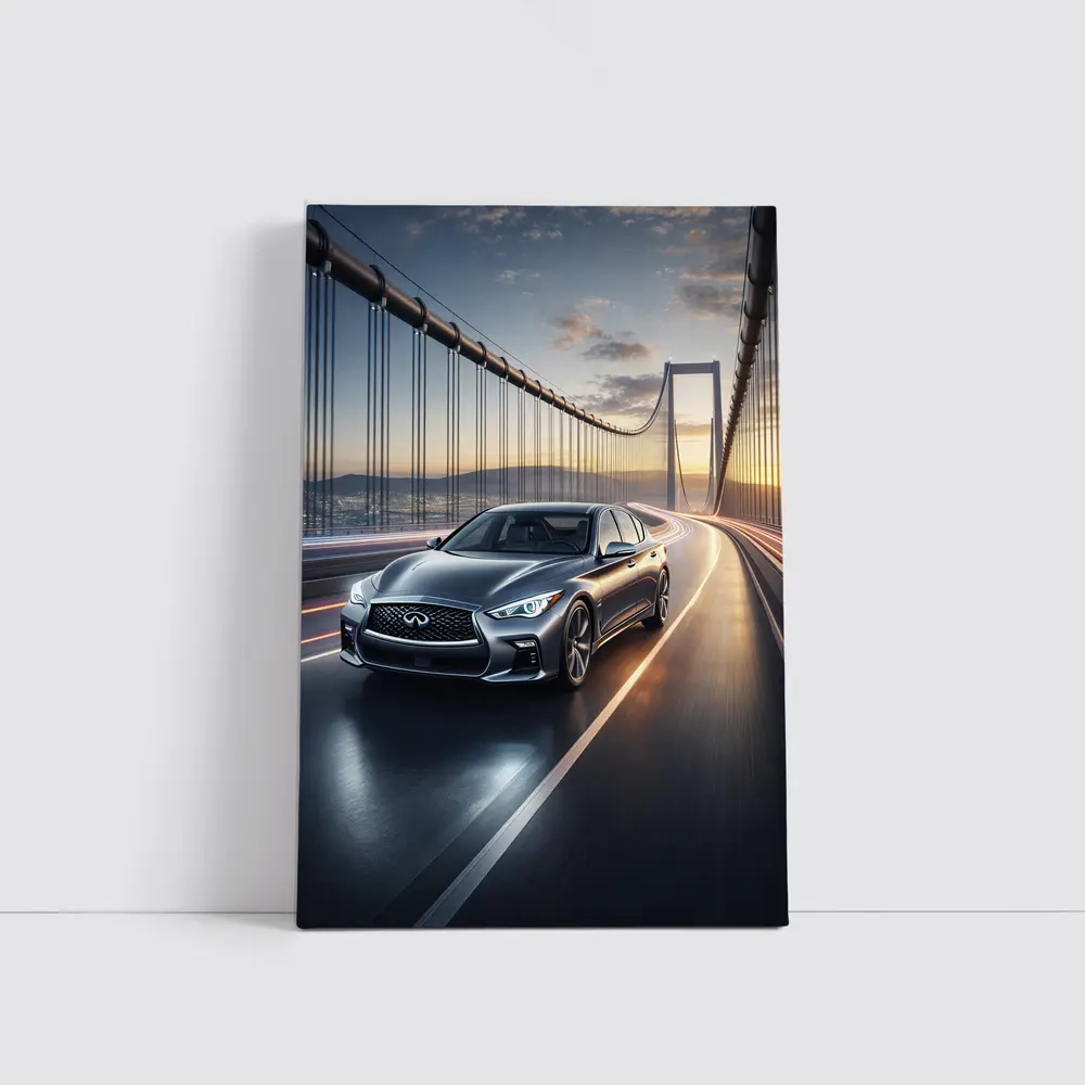 Infiniti Q50 Sedan Crossing Suspension Bridge Sunset – Wall Art