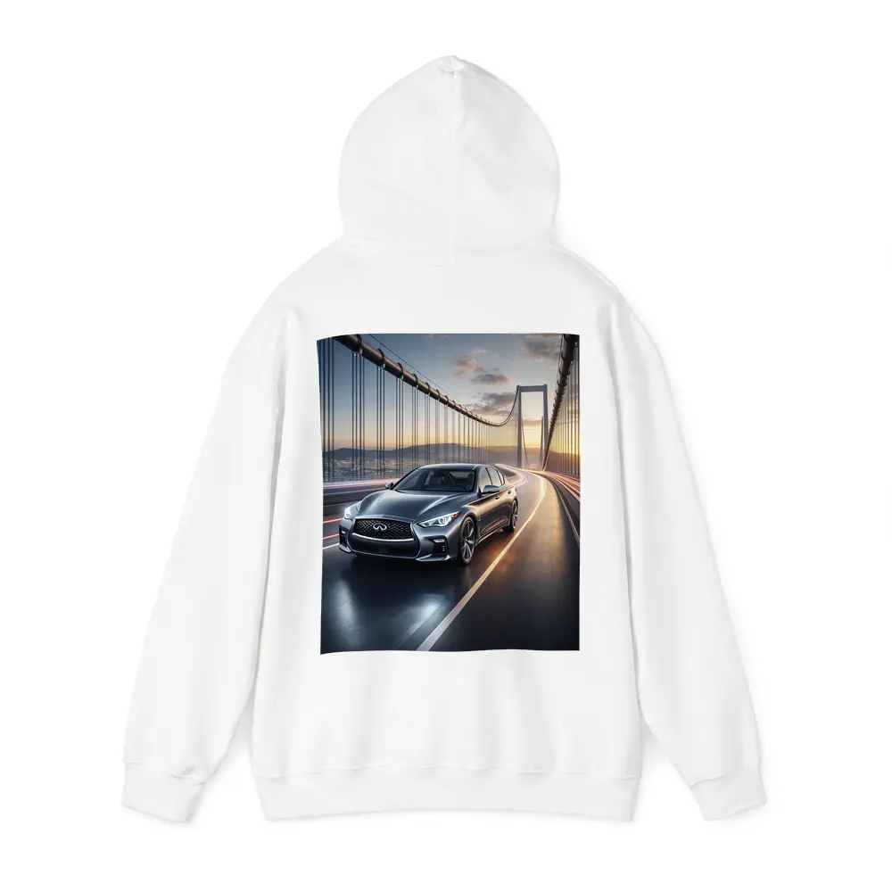 Infiniti Q50 Sedan Crossing Suspension Bridge Sunset – Hoodies
