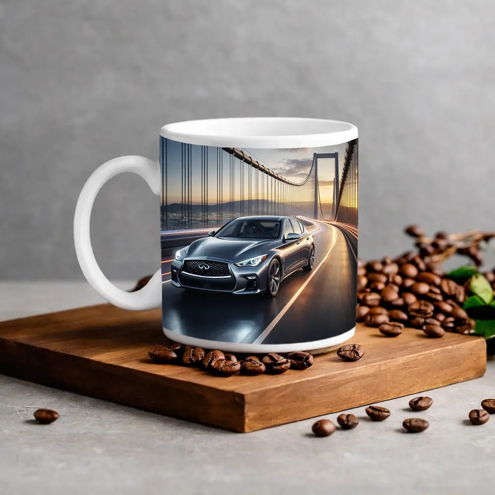Infiniti Q50 Sedan Crossing Suspension Bridge Sunset – Mugs