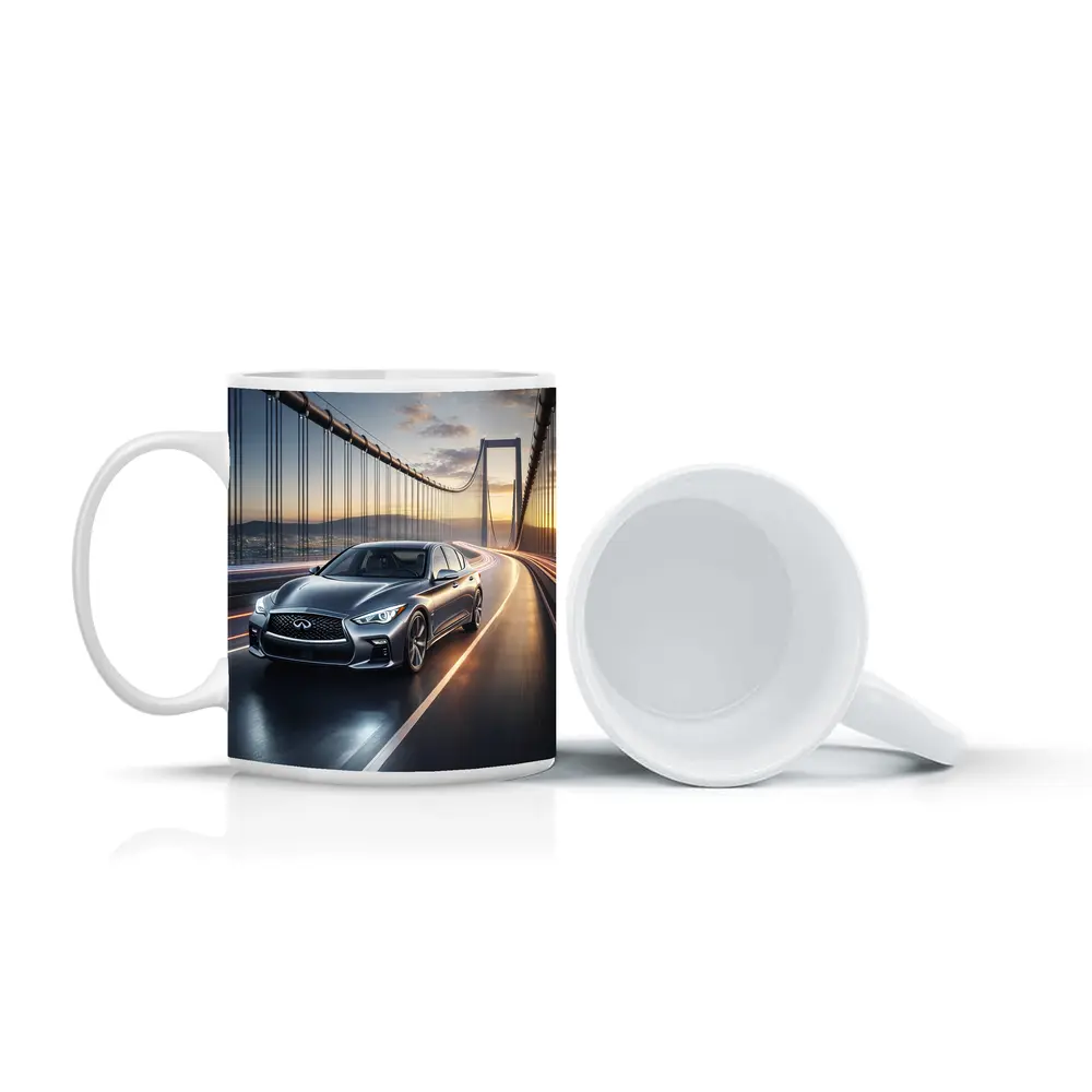 Infiniti Q50 Sedan Crossing Suspension Bridge Sunset – Mugs