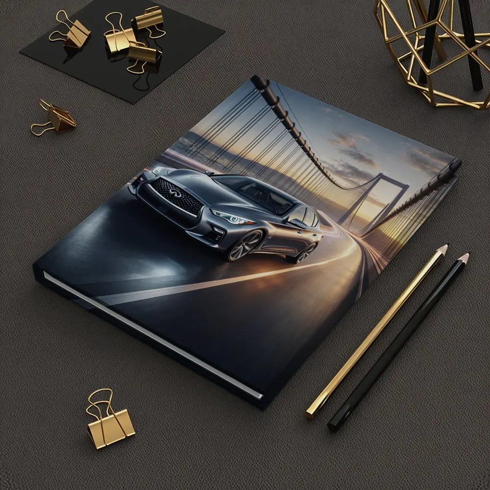 Infiniti Q50 Sedan Crossing Suspension Bridge Sunset – Notebooks