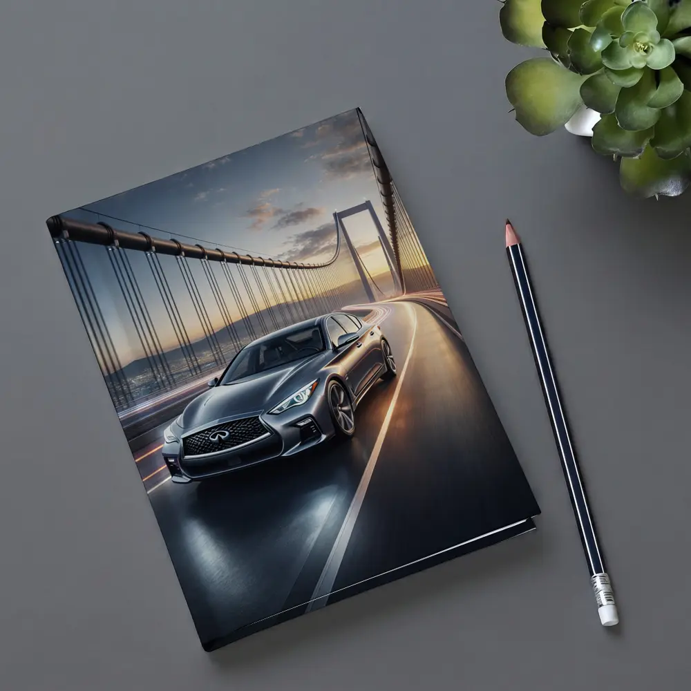 Infiniti Q50 Sedan Crossing Suspension Bridge Sunset – Notebooks