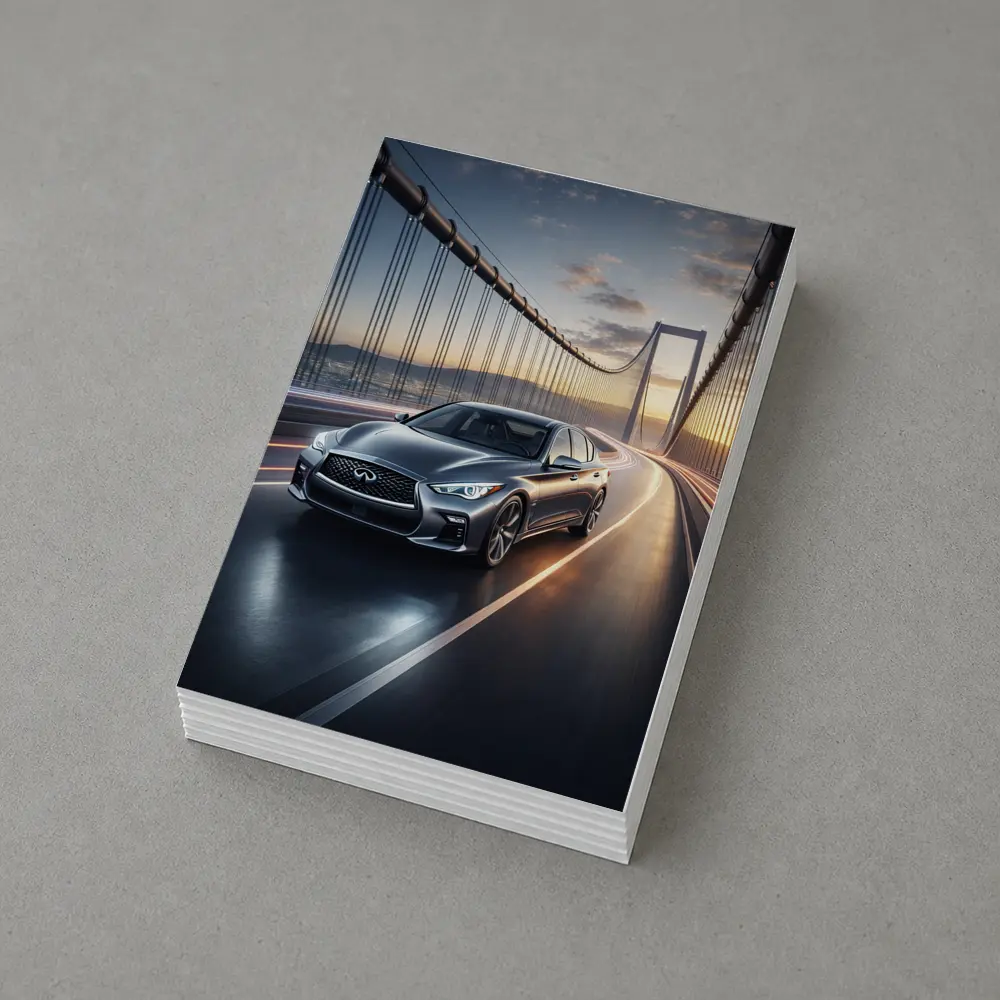 Infiniti Q50 Sedan Crossing Suspension Bridge Sunset – Postcards