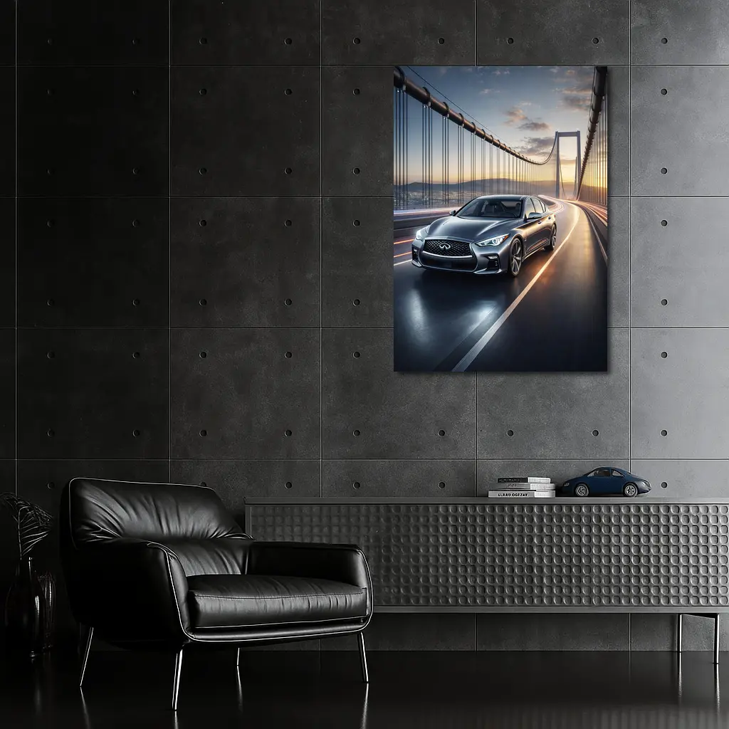 Infiniti Q50 Sedan Crossing Suspension Bridge Sunset – Wall Art