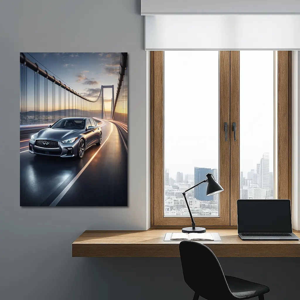 Infiniti Q50 Sedan Crossing Suspension Bridge Sunset – Wall Art
