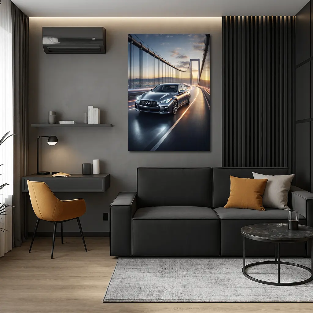 Infiniti Q50 Sedan Crossing Suspension Bridge Sunset – Wall Art