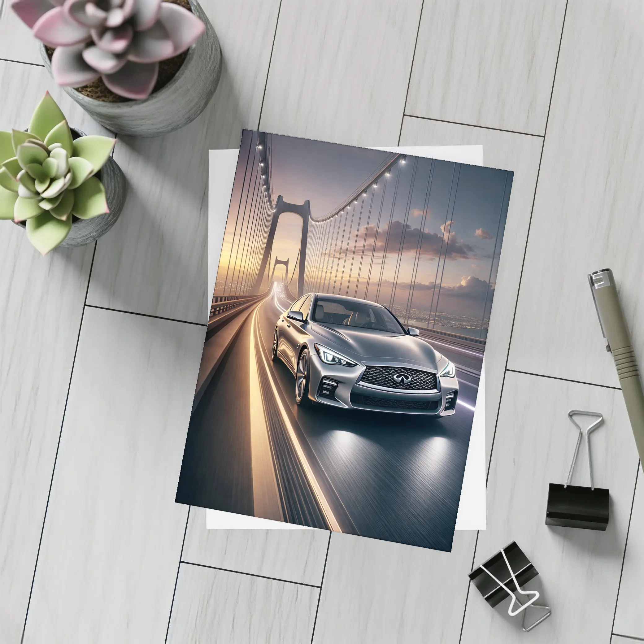 Infiniti Q50 Sedan Crossing Suspension Bridge – Postcards