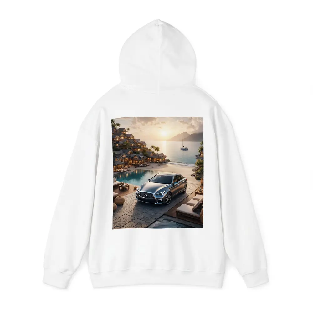 Infiniti Q50 Parked at Luxury Resort Sunset – Hoodies