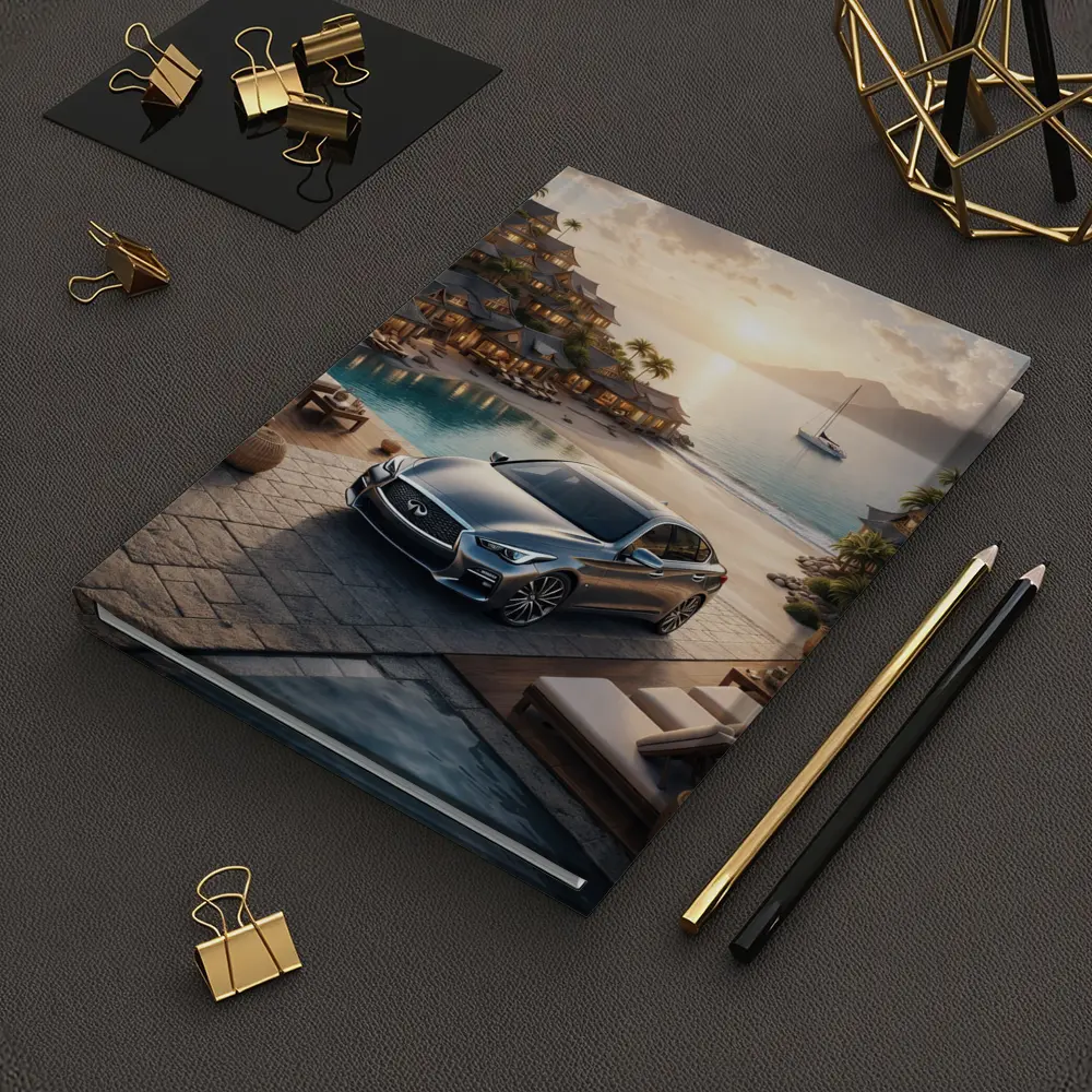 Infiniti Q50 Parked at Luxury Resort Sunset – Notebooks
