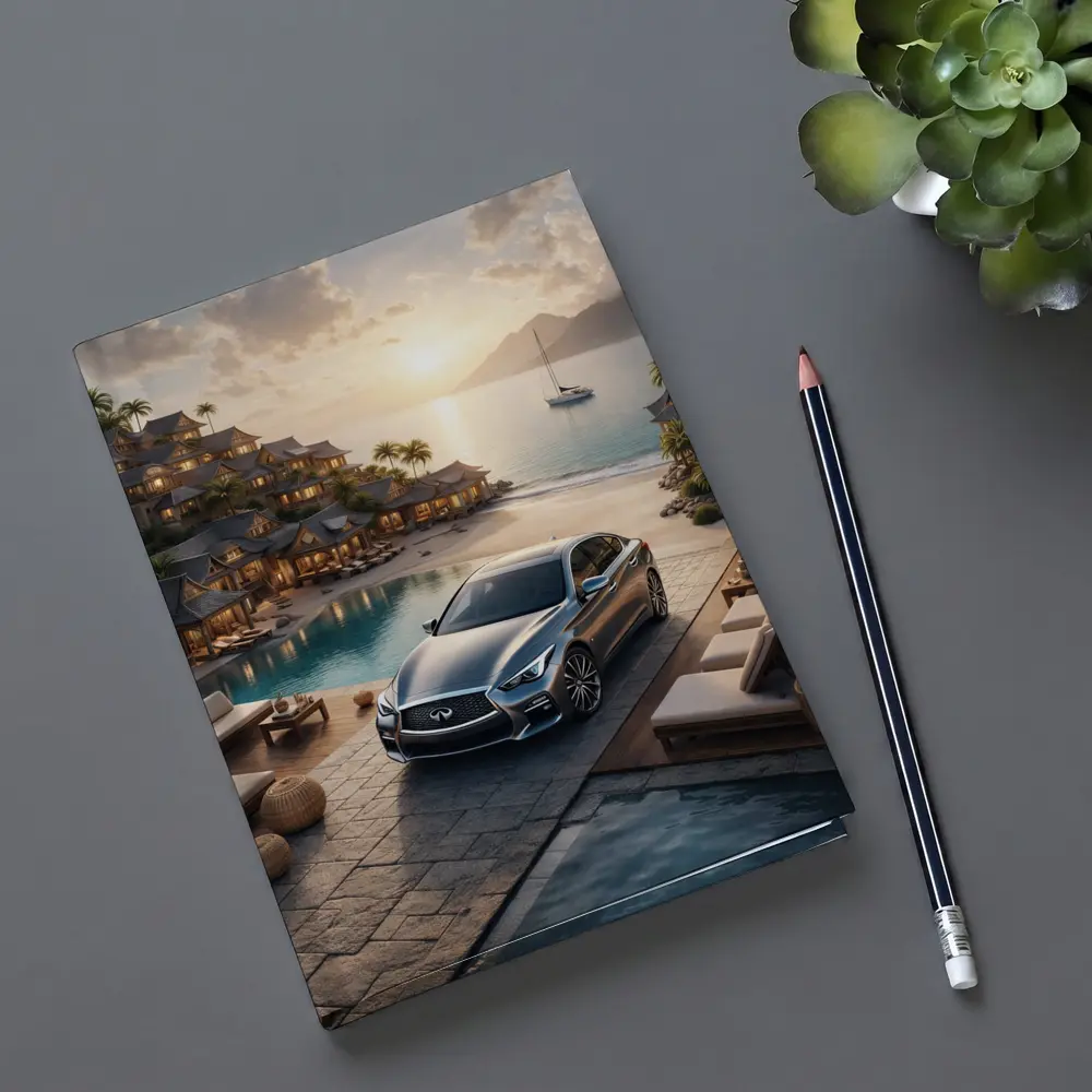 Infiniti Q50 Parked at Luxury Resort Sunset – Notebooks