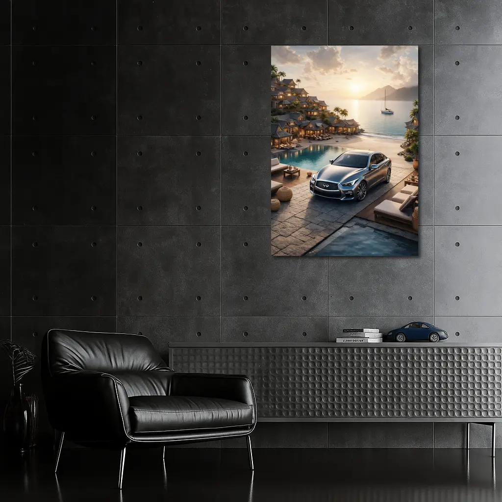 Infiniti Q50 Parked at Luxury Resort Sunset – Wall Art