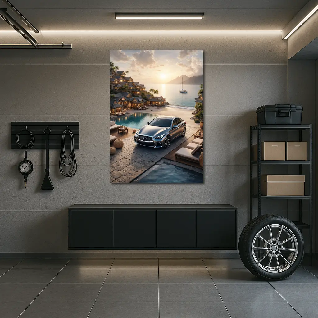 Infiniti Q50 Parked at Luxury Resort Sunset – Wall Art