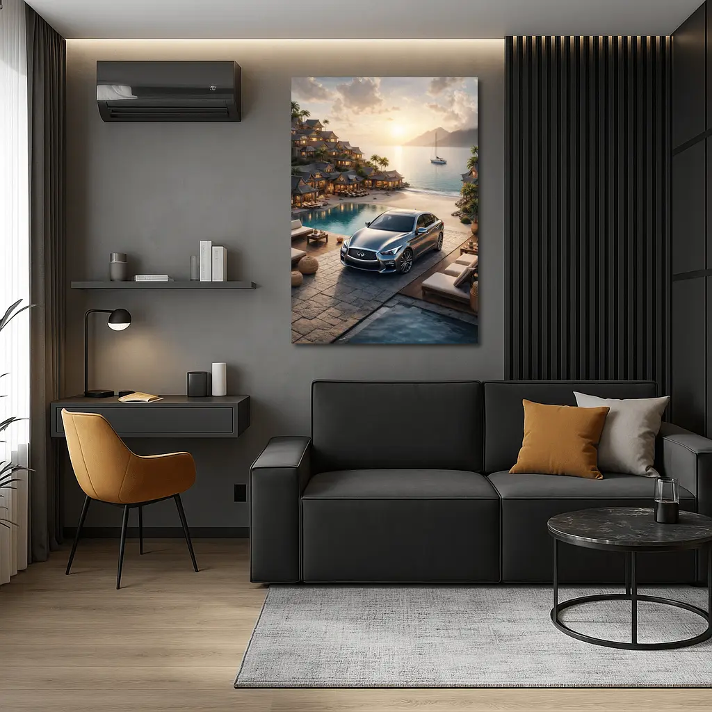 Infiniti Q50 Parked at Luxury Resort Sunset – Wall Art