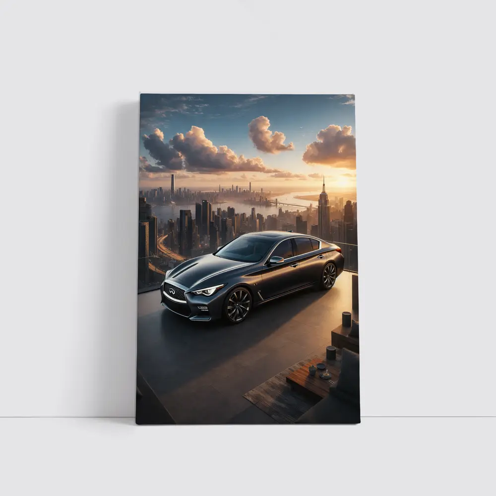 Infiniti Q50 Parked Above City Skyline – Wall Art