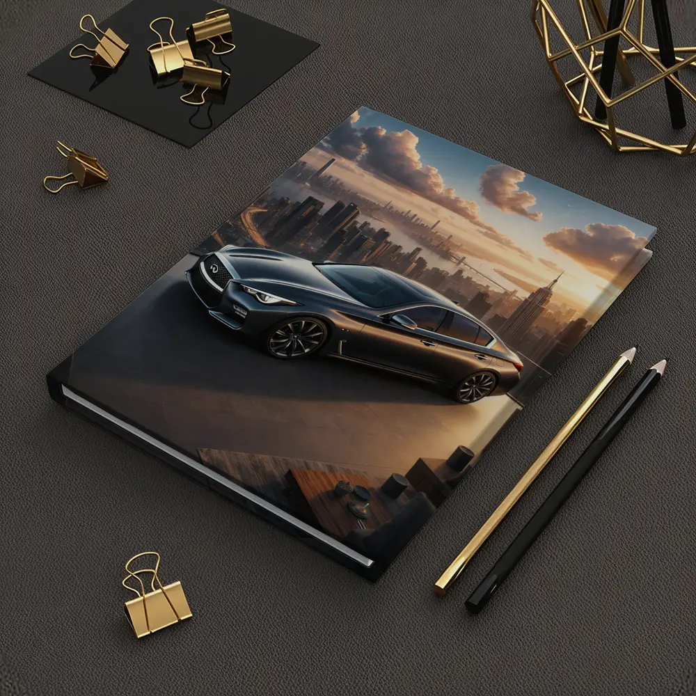 Infiniti Q50 Parked Above City Skyline – Notebooks