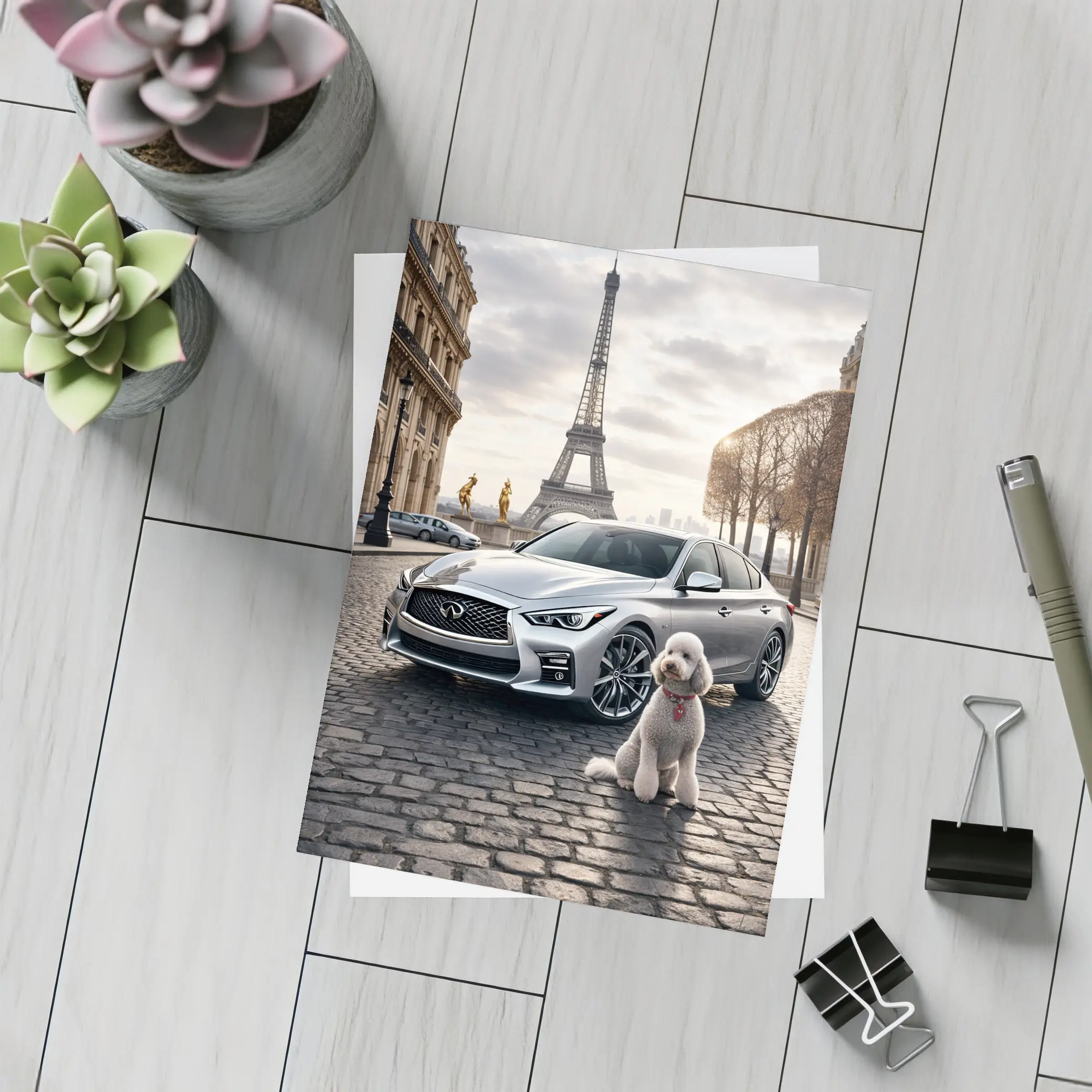 Infiniti Q50 Poodle Paris Eiffel Tower – Postcards