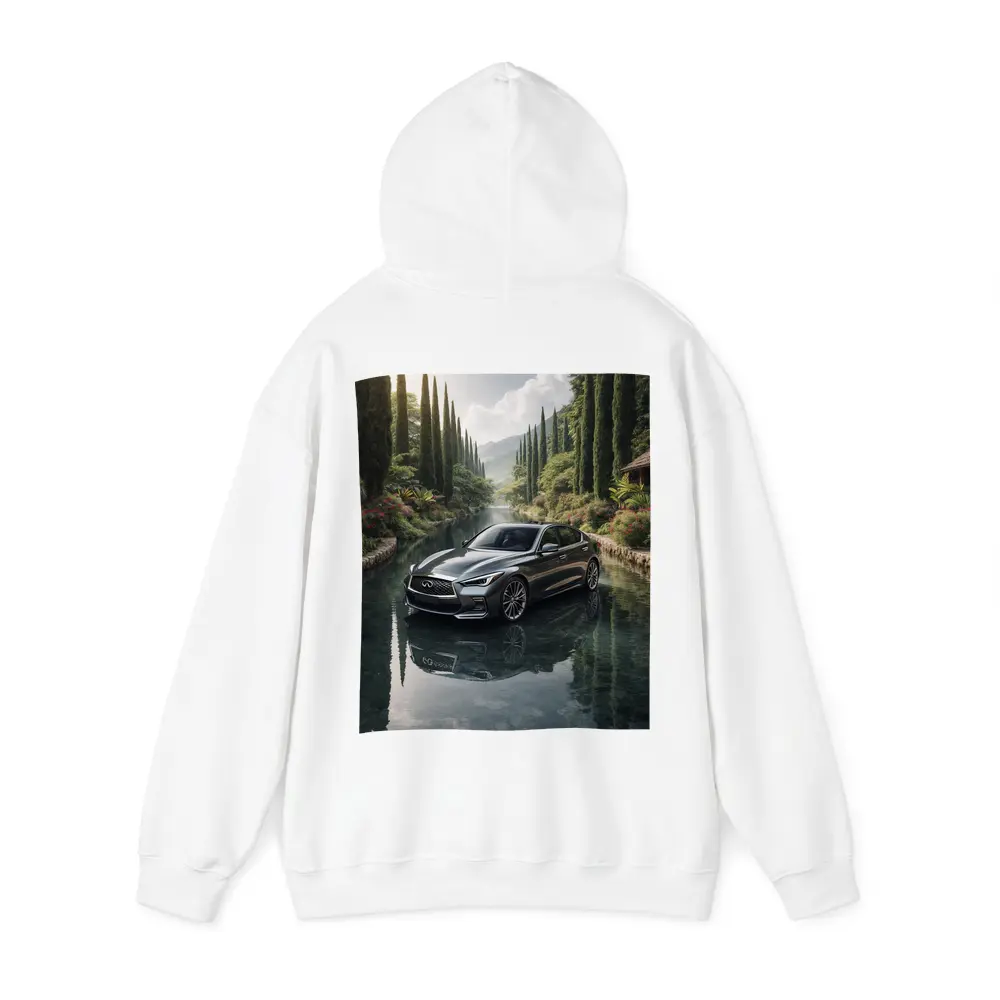 Infiniti Q50 Sedan Reflecting Tranquil River Setting – Hoodies