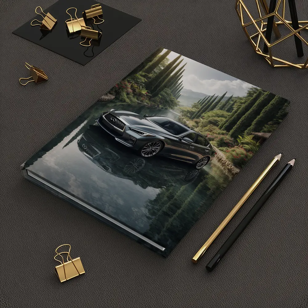 Infiniti Q50 Sedan Reflecting Tranquil River Setting – Notebooks