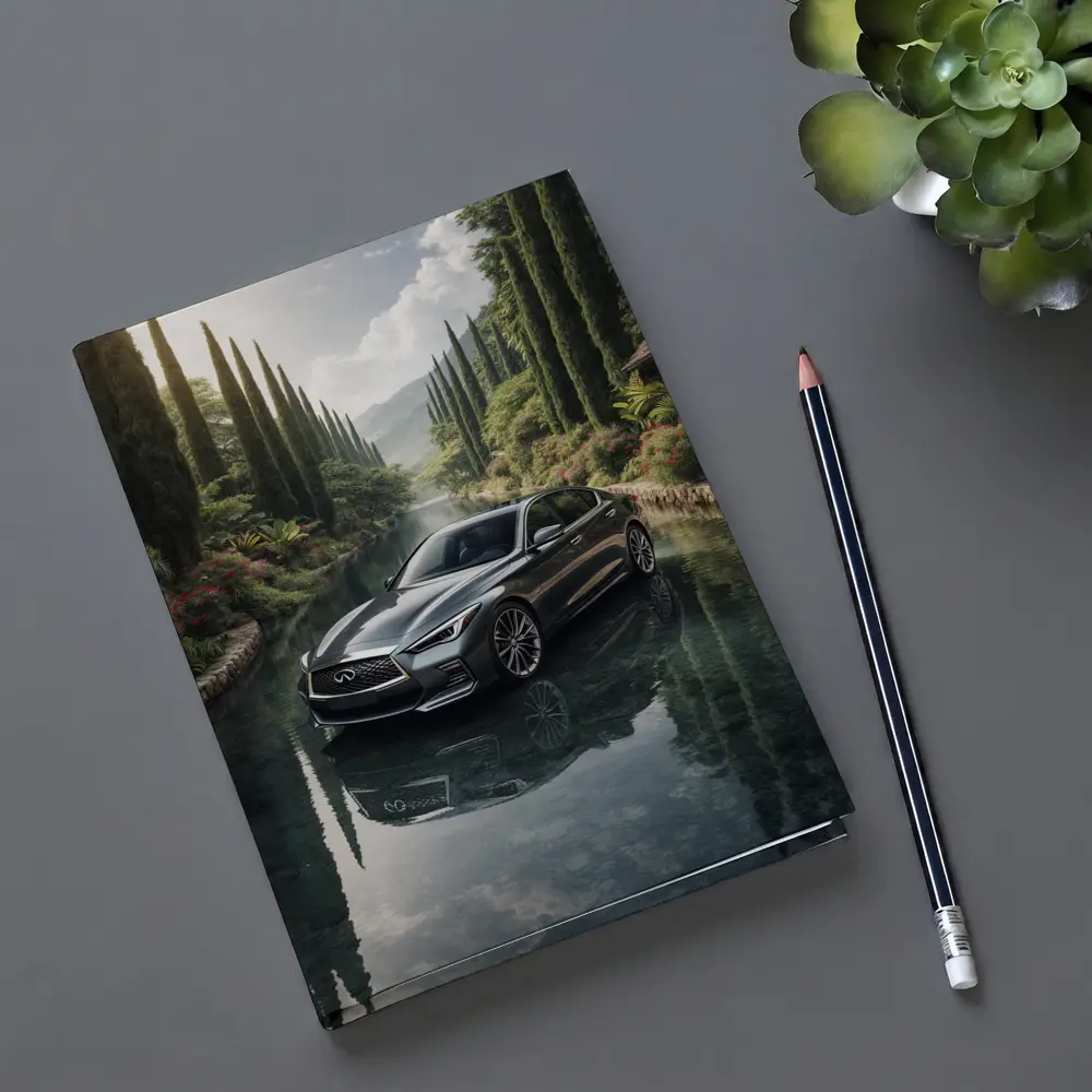 Infiniti Q50 Sedan Reflecting Tranquil River Setting – Notebooks