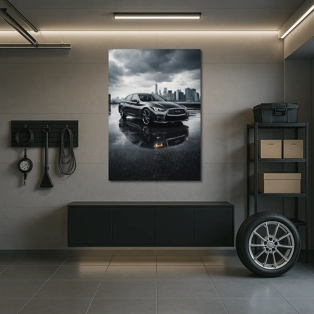 Infiniti Q50 Wet City Street Cloudy Sky – Wall Art