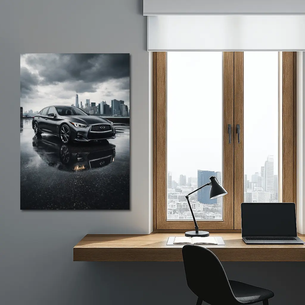 Infiniti Q50 Wet City Street Cloudy Sky – Wall Art