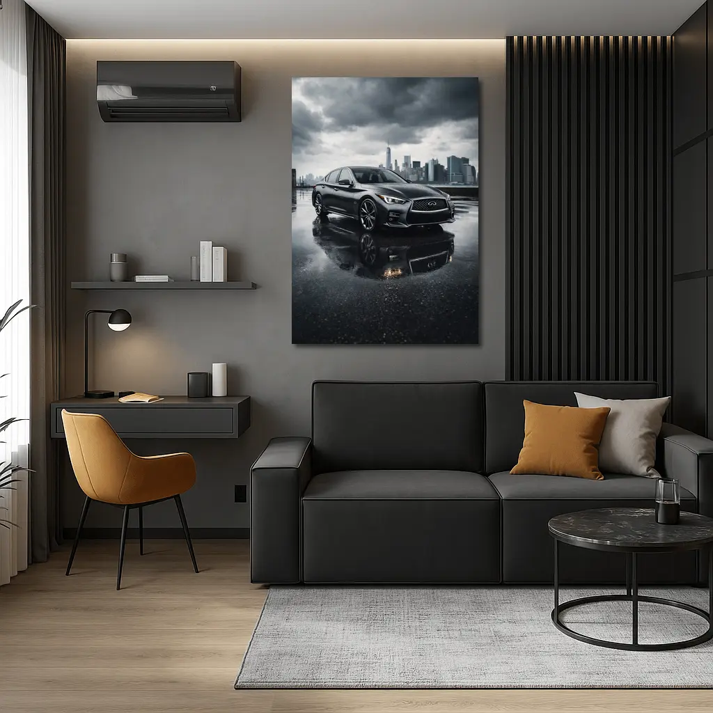 Infiniti Q50 Wet City Street Cloudy Sky – Wall Art