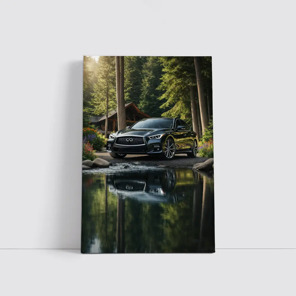 Infiniti Q50 Black Sedan Forest River – Wall Art