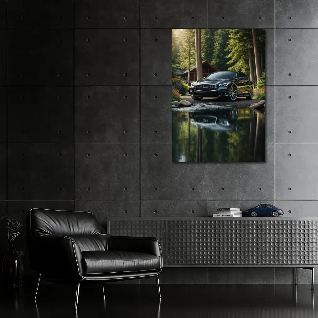 Infiniti Q50 Black Sedan Forest River – Wall Art
