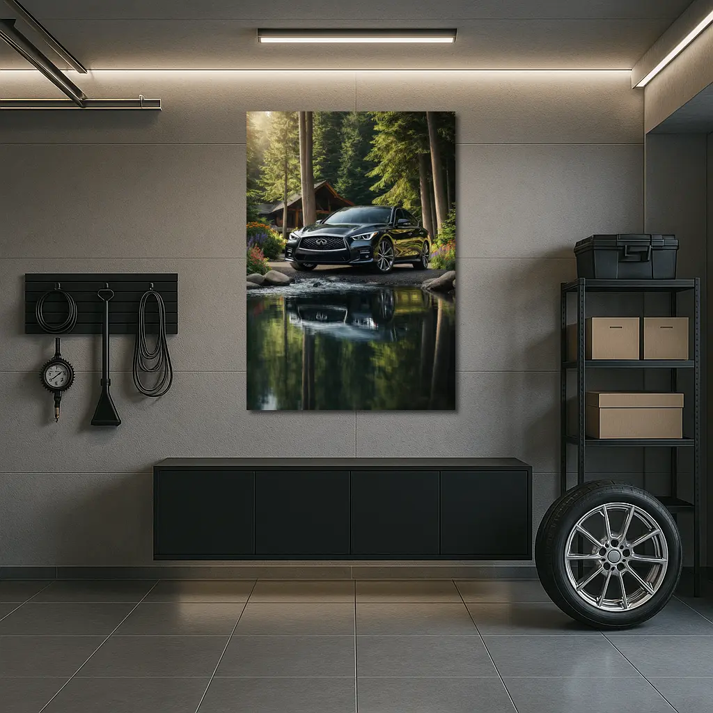 Infiniti Q50 Black Sedan Forest River – Wall Art
