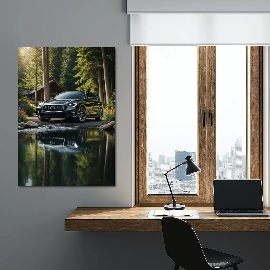 Infiniti Q50 Black Sedan Forest River – Wall Art