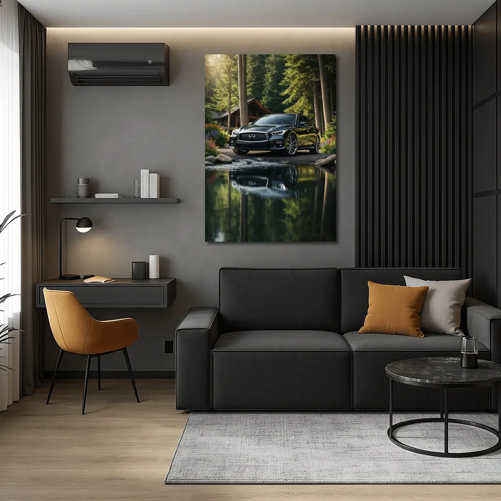 Infiniti Q50 Black Sedan Forest River – Wall Art